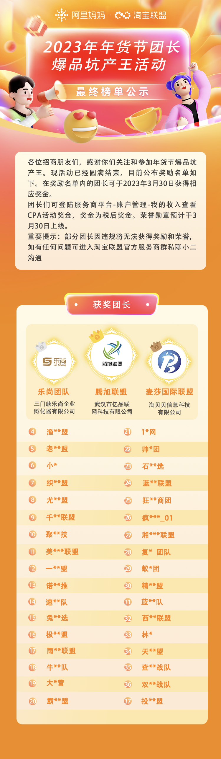 2023年年货节团长爆品坑产王活动榜单公布