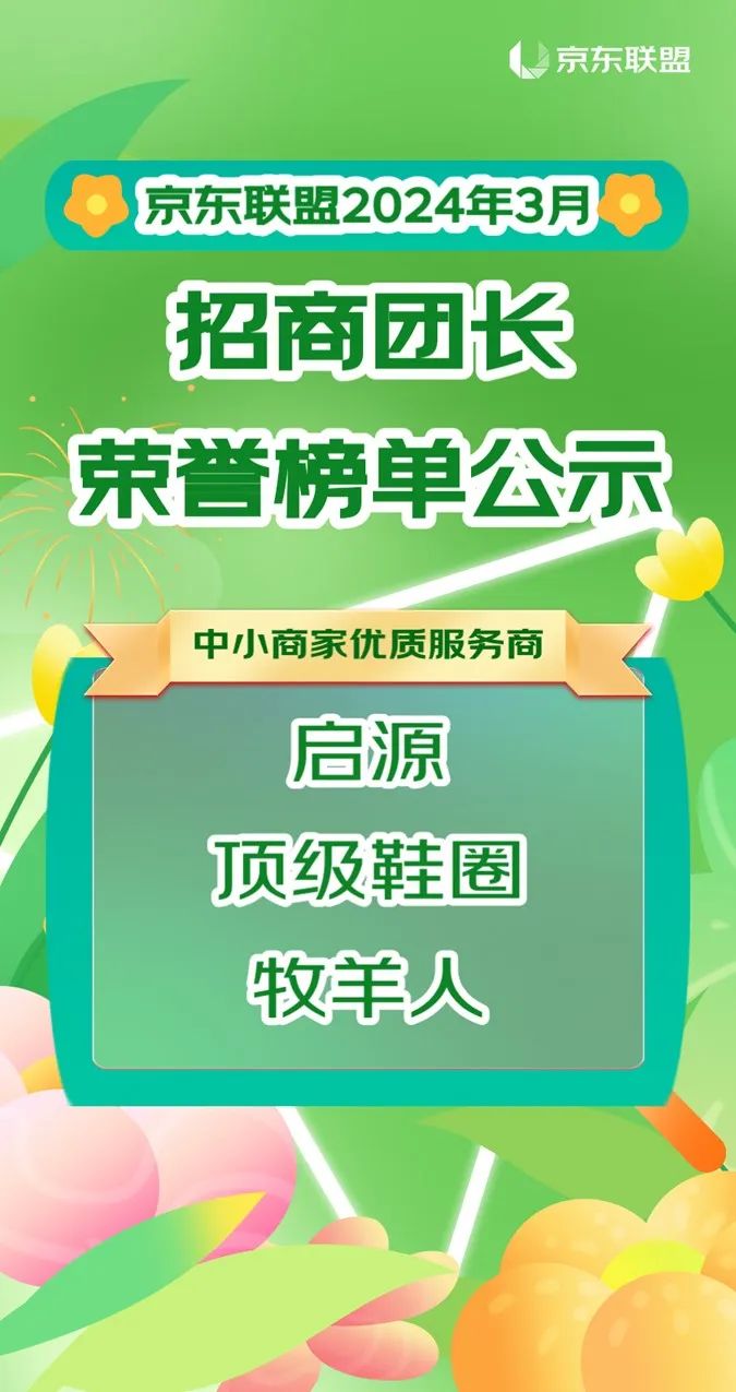 2024年3月京东联盟招商团上荣誉榜单公示