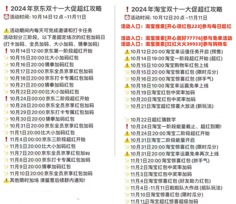 京东淘宝双11活动攻略汇总图