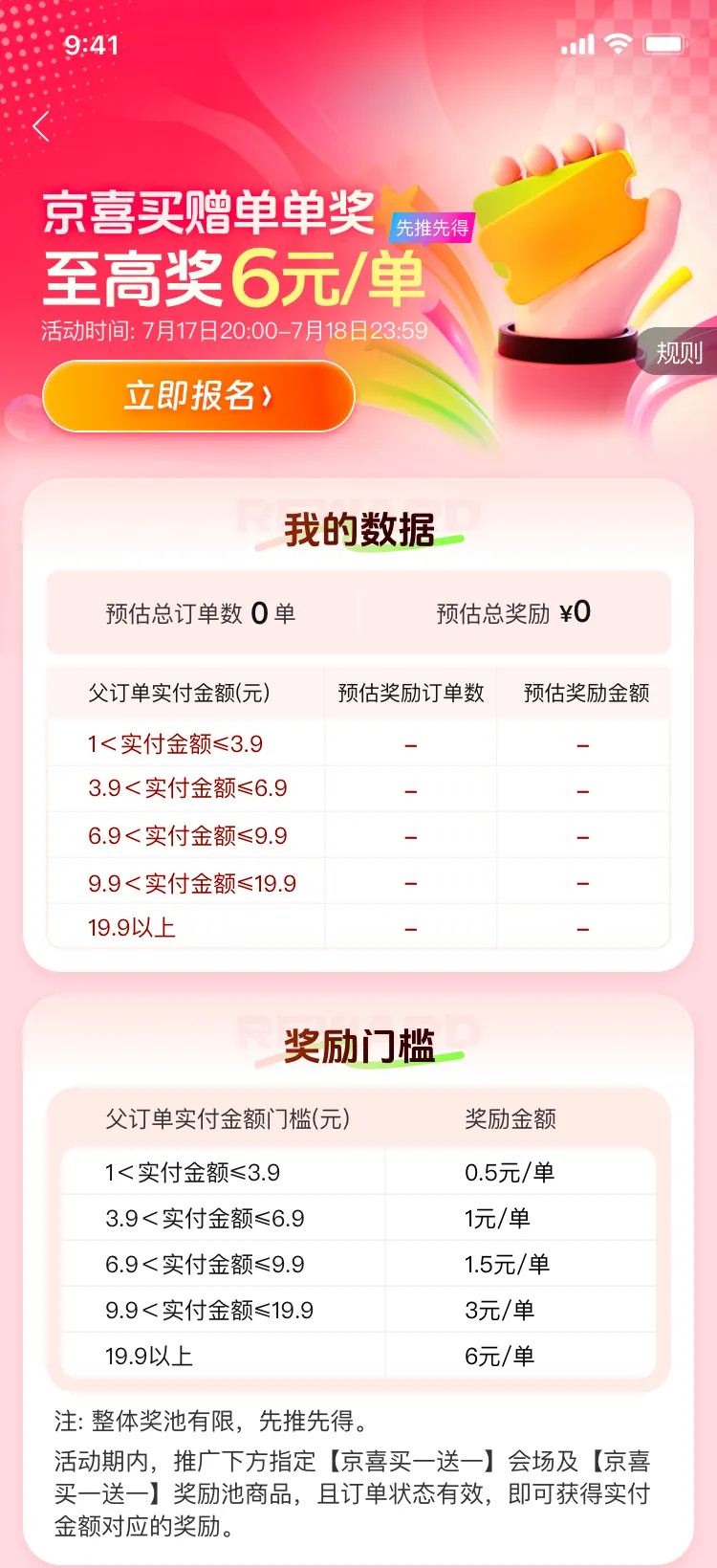 省推京喜福利来袭！买赠单单奖，最高6元/单等你拿!